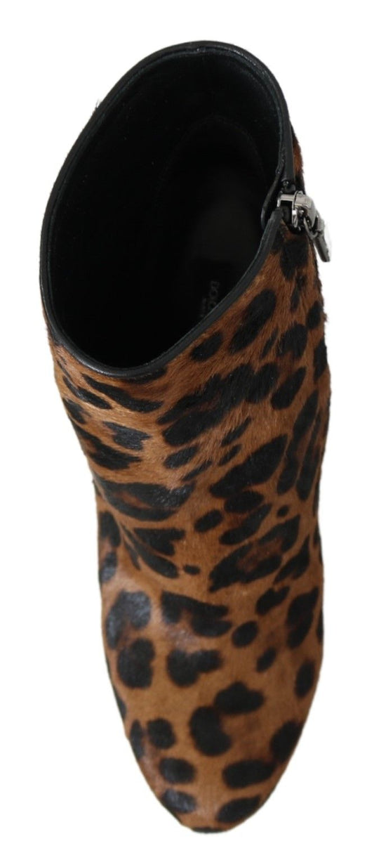 Leopard-Print Calf Hair Ankle Boots