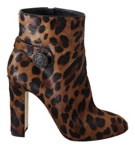 Leopard-Print Calf Hair Ankle Boots