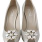 Elegant White Silk Crystal Peep Toe Heels
