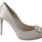 Elegant White Silk Crystal Peep Toe Heels