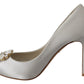 Elegant White Silk Crystal Peep Toe Heels
