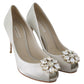 Elegant White Silk Crystal Peep Toe Heels