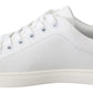 Elegant Leather Lace-Up Sneakers in White & Green