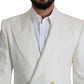 Elegant White Double-Breasted Wool Blazer