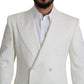 Elegant White Double-Breasted Wool Blazer