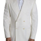 Elegant White Double-Breasted Wool Blazer