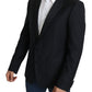 Elegant Black Virgin Wool Silk Blend Blazer
