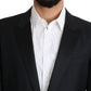 Elegant Black Virgin Wool Silk Blend Blazer