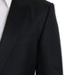 Elegant Black Virgin Wool Silk Blend Blazer