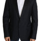 Elegant Black Virgin Wool Silk Blend Blazer