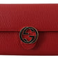 Elegant Red Leather Wallet with Iconic Interlock