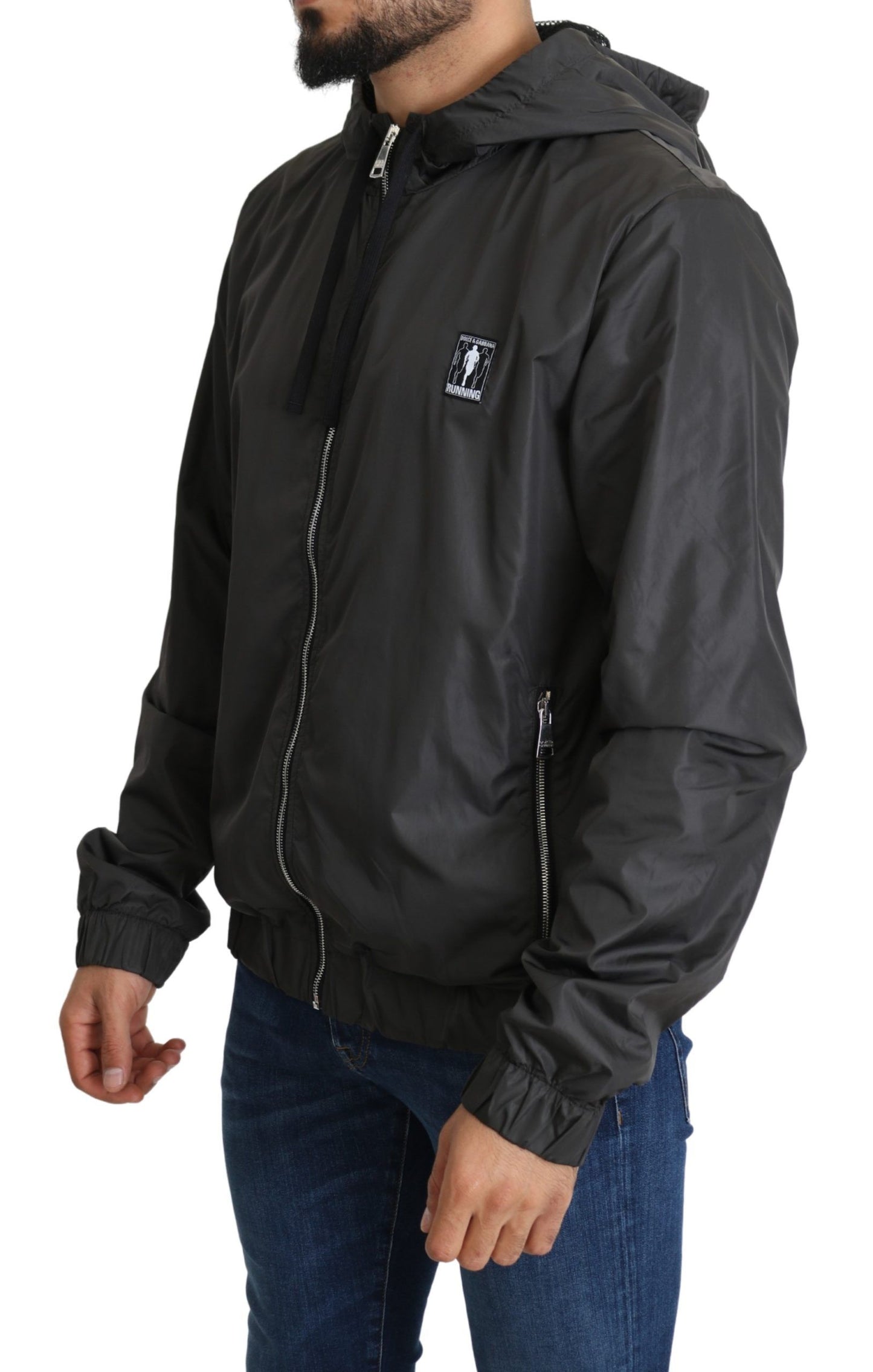 Elegant Full Zip Hooded Gray Sweater