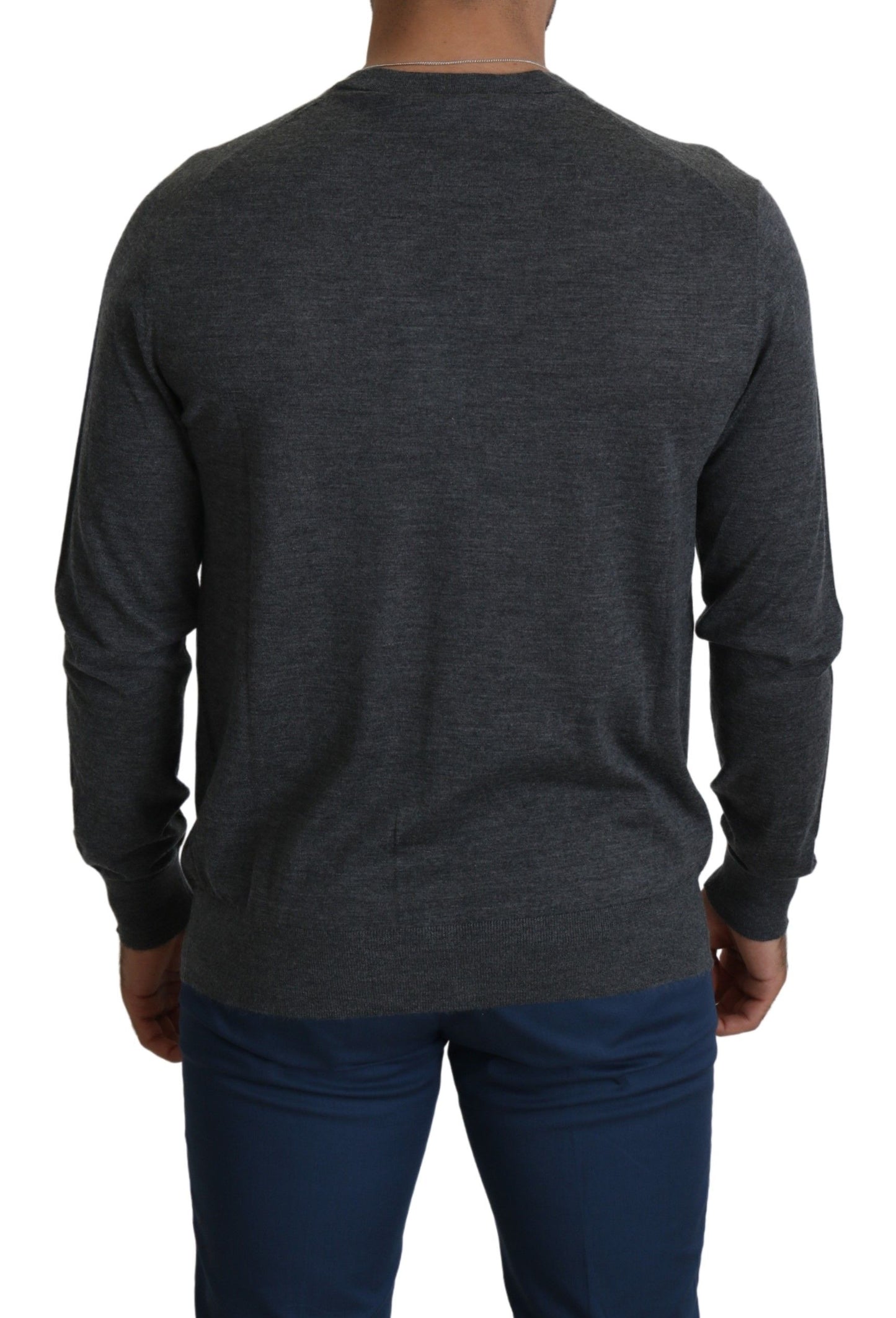 Elegant Gray Cashmere Button-Down Cardigan