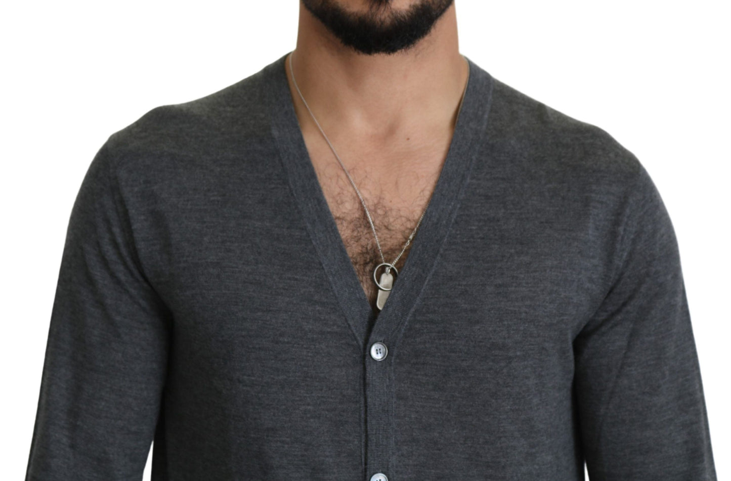 Elegant Gray Cashmere Button-Down Cardigan
