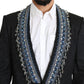 Elegant Black Brocade Two-Piece Wool Suit