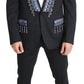 Elegant Black Brocade Two-Piece Wool Suit
