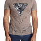Chic Brown Cotton Stretch Round Neck Tee