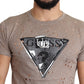 Chic Brown Cotton Stretch Round Neck Tee