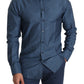 Elegant Slim Fit Blue Cotton Dress Shirt