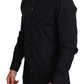 Elegant Black Cotton Stretch Dress Shirt