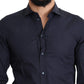 Elegant Navy Blue Slim Fit Dress Shirt