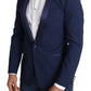 Elegant Blue Wool Blend Slim Blazer Jacket