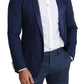 Elegant Blue Wool Blend Slim Blazer Jacket