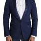 Elegant Blue Wool Blend Slim Blazer Jacket