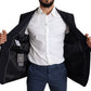 Exquisite Black Wool Stretch Martini Blazer