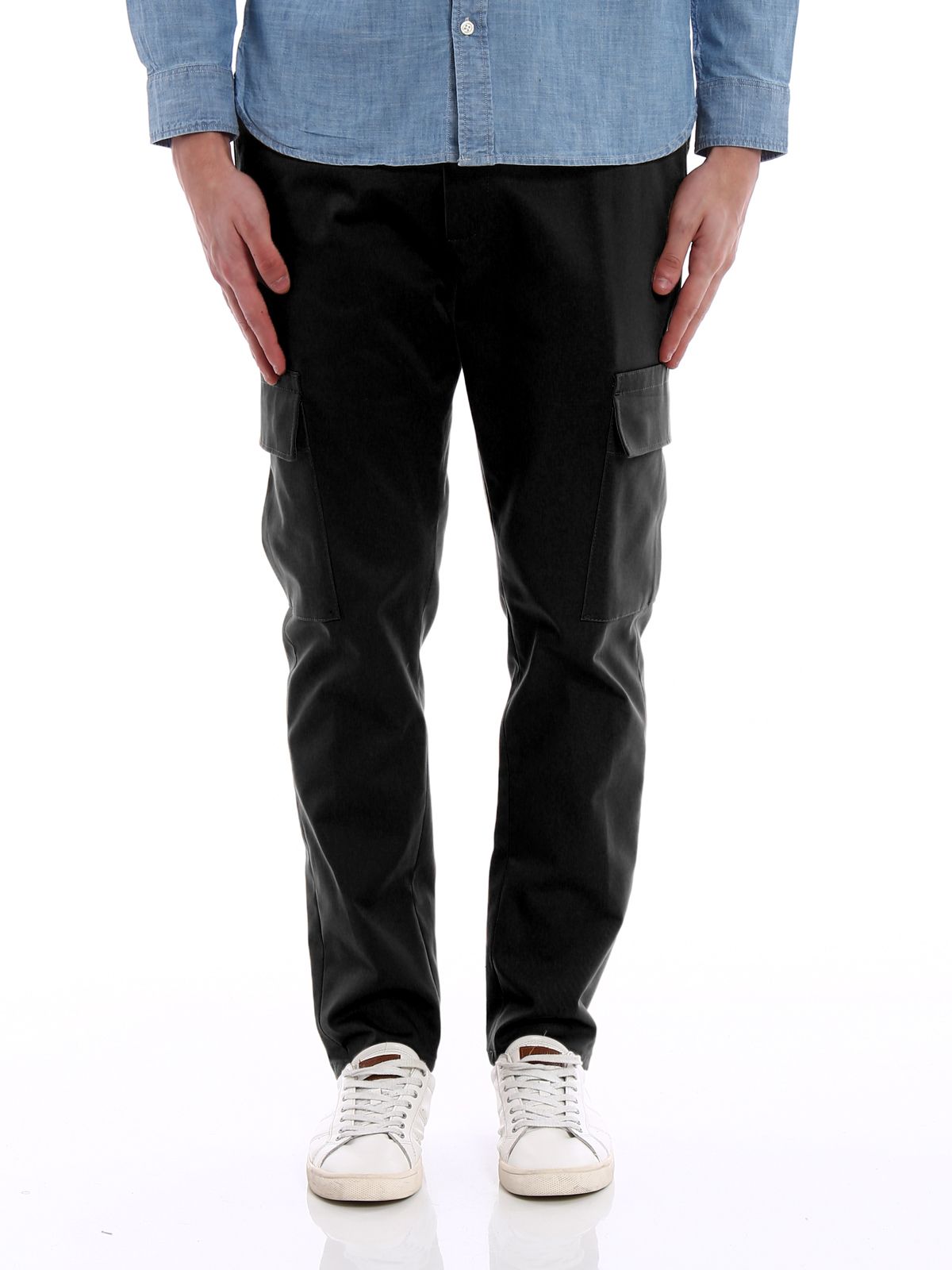 Sleek Black Cotton Stretch Cargo Pants