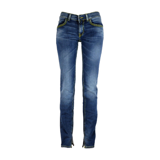 Elegant Stretch Cotton Jeans with Leather Patch