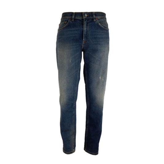 Chic Blue Stretch Cotton Jeans with Destroyed Effect