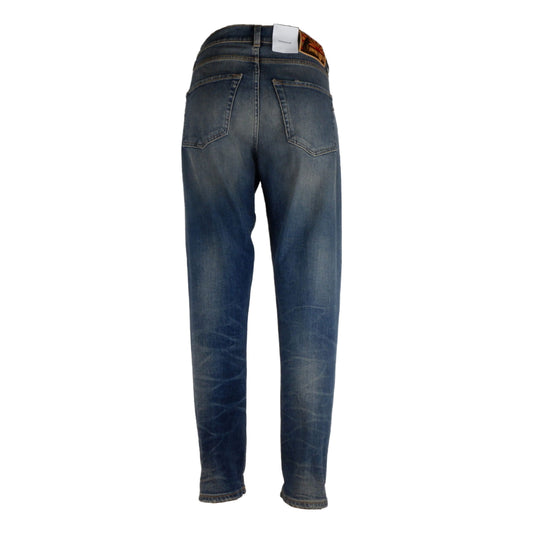 Chic Blue Stretch Cotton Jeans with Destroyed Effect