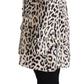 Elegant Leopard Print Faux Fur Trench Coat