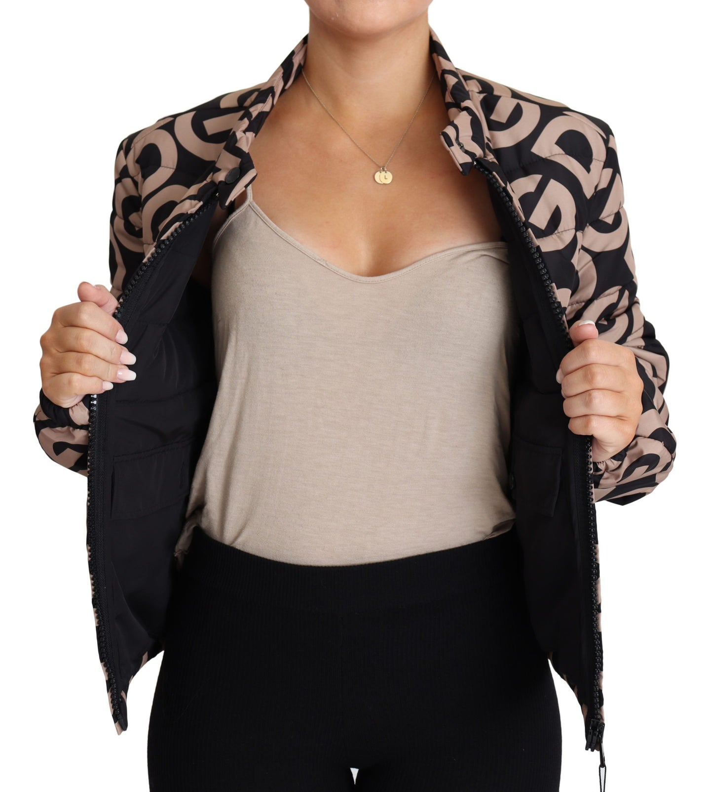 Chic Quilted Puffer Jacket in Black Beige