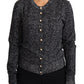 Elegant Chevron Wool Cardigan with Logo Buttons