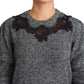 Elegant Grey Cashmere Lace-Trim Sweater