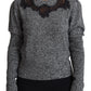 Elegant Grey Cashmere Lace-Trim Sweater