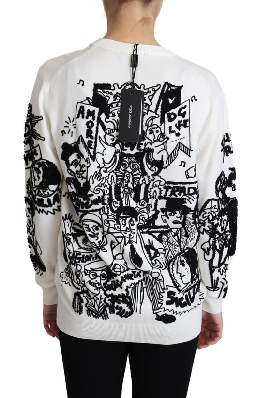 Embroidered Graffiti Pullover in Virgin Wool