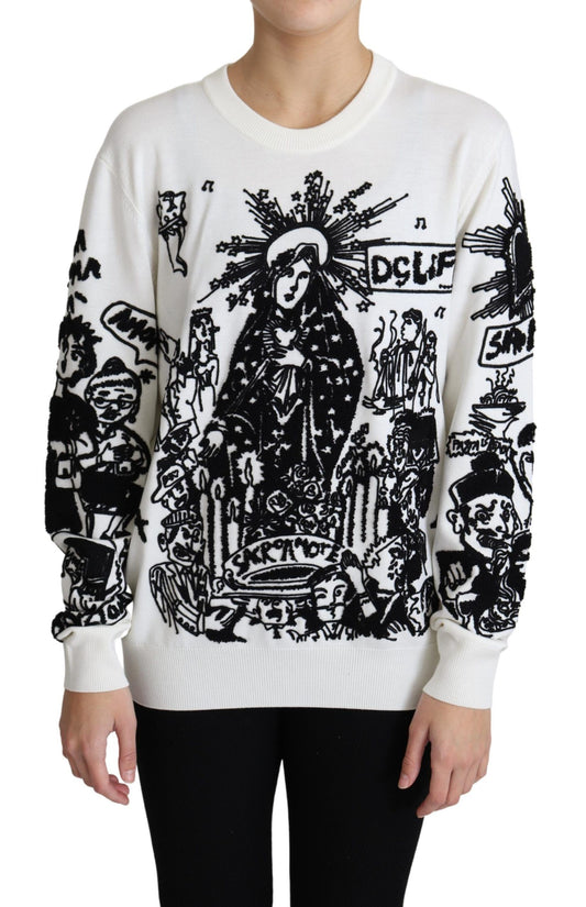 Embroidered Graffiti Pullover in Virgin Wool