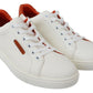 Chic White & Orange Low Top Leather Sneakers