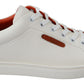 Chic White & Orange Low Top Leather Sneakers