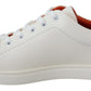 Chic White & Orange Low Top Leather Sneakers