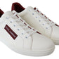 Elegant Low-Top Leather Sneakers in White & Bordeaux