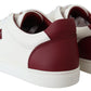 Elegant Low-Top Leather Sneakers in White & Bordeaux