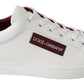 Elegant Low-Top Leather Sneakers in White & Bordeaux
