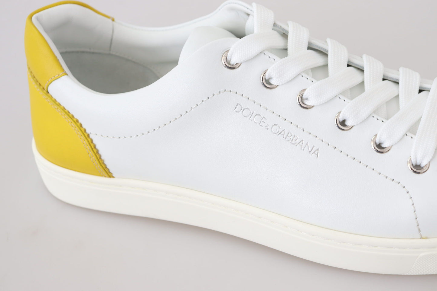 Chic White & Yellow Leather Low-Top Sneakers
