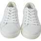 Chic White & Yellow Leather Low-Top Sneakers