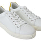 Chic White & Yellow Leather Low-Top Sneakers