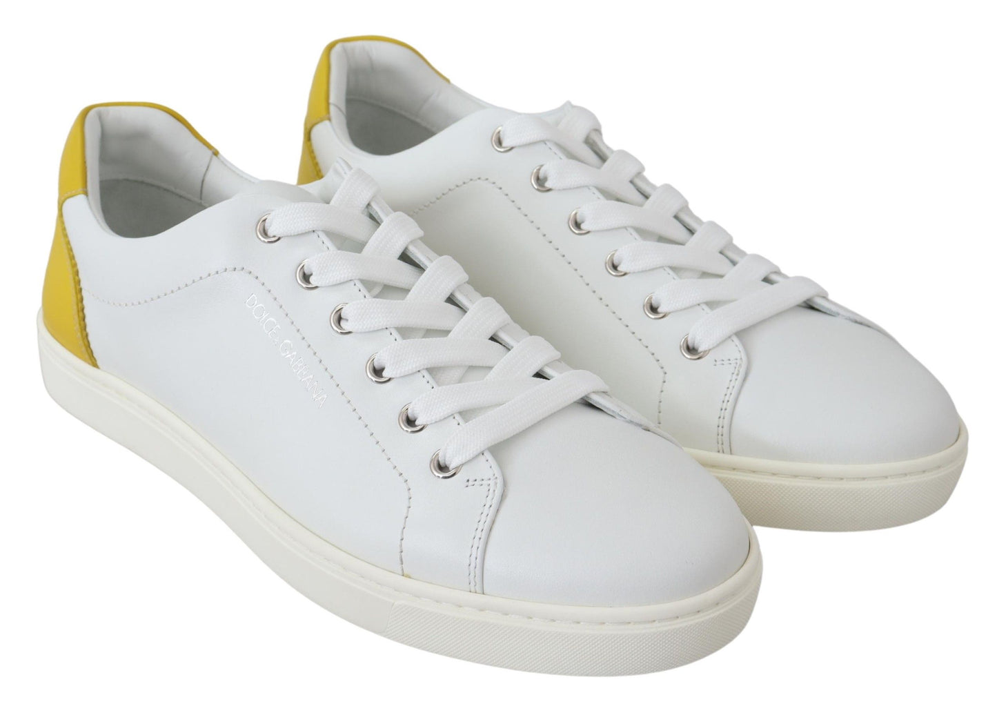 Chic White & Yellow Leather Low-Top Sneakers